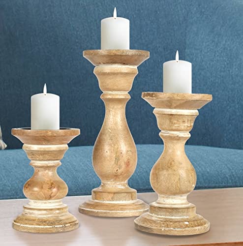 Candleholderstandwoodencandelabracandleholderunitycandleholderroundedturnedcolumscountrystyleidealforgiftweddingchristmaspartyhome1086inchsetof3whitewash  Urban Country Home Decor Candle holder stand wooden candelabra candle holder unity candle holder rounded turned colums country style ideal for gift wedding christmas party home 1086 inch set of 3 white wash  urban country home decor