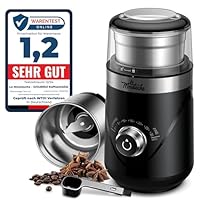 La Moustache - Elektrische Kaffeemühle 150W mit Edelstahlklingen, 80g Fassungsvermögen, Einstellbare Mahlzeit von 5-30 Sekunden, Geräuschlos 60 dB (GrindMini Black)