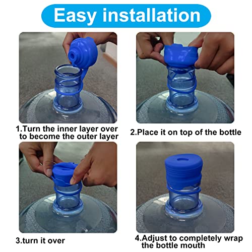 Image of 3 & 5 Gallon Water Jug Cap Reusable, Food Grade Silicone Replacement Gallon Caps for 55mm Standard /Screw /Crown Tops Water Bottle and Water Dispensers, Non-Spill Lids for Anti-Splash, Leak Free (3PCS)