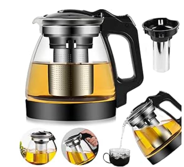 Teekanne Glas Mit Siebeinsatz 2000ML, Teekanne Mit Siebeinsatz, Hitzebeständig Herausnehmbaren, Teesieb Glas Teebereiter Mit Deckel Zur Zubereitung Von Losen Tees, Teeblumen Glass Teapot