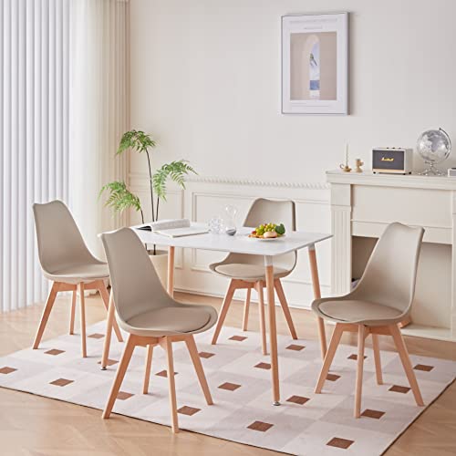 GrandCA HOME Tavolo da Pranzo e 4 Sedie da Pranzo Set da Sala da Pranzo Moderno, Tavolo da Cucina Rettangolare Struttura di Giunzione Sedie da Scrivania e da Cucina Beige