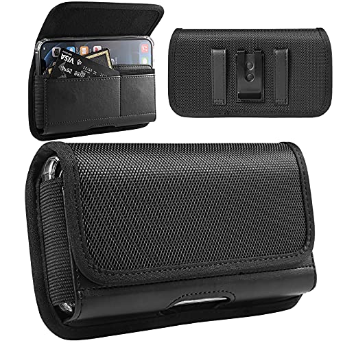 Nylon Cell Phone Holster Case with Belt Clip Loop Compatible with iPhone 17 Pro Max Galaxy S25 Ultra A16 A26 A36 Motorola razr Moto G Power Play OnePlus 13 Pixel 10 Pro XL Poco F7 (XL)
