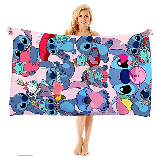 Bonamana Lilo & Stitch Serviette de bain Serviette de bain Serviette de bain Serviette de sauna Spa Sport Yoga Travel Microfibre durable et douce pour les enfants, les adolescents, les adultes Cover