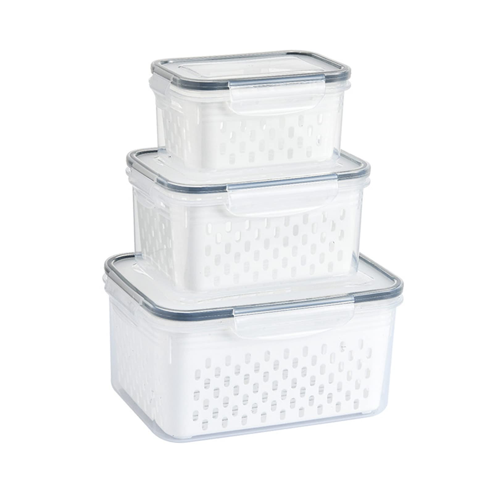 Srliya Pack of 3 Drain Storage Basket, Transparent LeakProof Food Storage Containers with Removable Strainer for Refrigerator