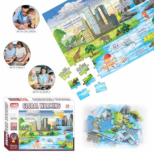 Image of Ankit Toys & Games 100-Piece Jigsaw Puzzles for Kids Ages 6+, Educational and Engaging Geography Puzzle with Vibrant Map Learning (Global Warming)