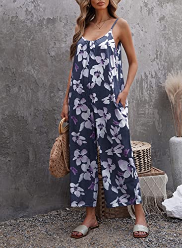 Happy Sailed Womens Casual Cami Jumpsuits Loose Floral Printed Wide Leg Long Pants Pockets Rompers Beach Playsuits Medium #TOP3