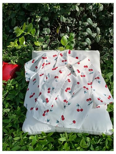 SweatyRocks Girl's Button Down Crop Blouse Cherry Print Collared Short Sleeve Shirts3