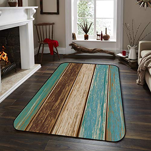 Area Rug 4X6 Feet, Turquoise Rugs For Living Room, Rustic Wood Board Area Rug For Bedroom Decor Kids Room, Room Decor Aesthetic Comfy Carpet, Outdoor Rug Non-Shedding Washable Rug, Teal Brown Area Rug #TOP13