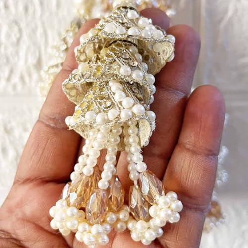 Image of Adikala Craft Store Handmade Ethnic Latkan Tassel Set of 2 for Saree Pallu, Blouse, Suits, Dupatta, Lehenga Decor (Silver 3Layer)