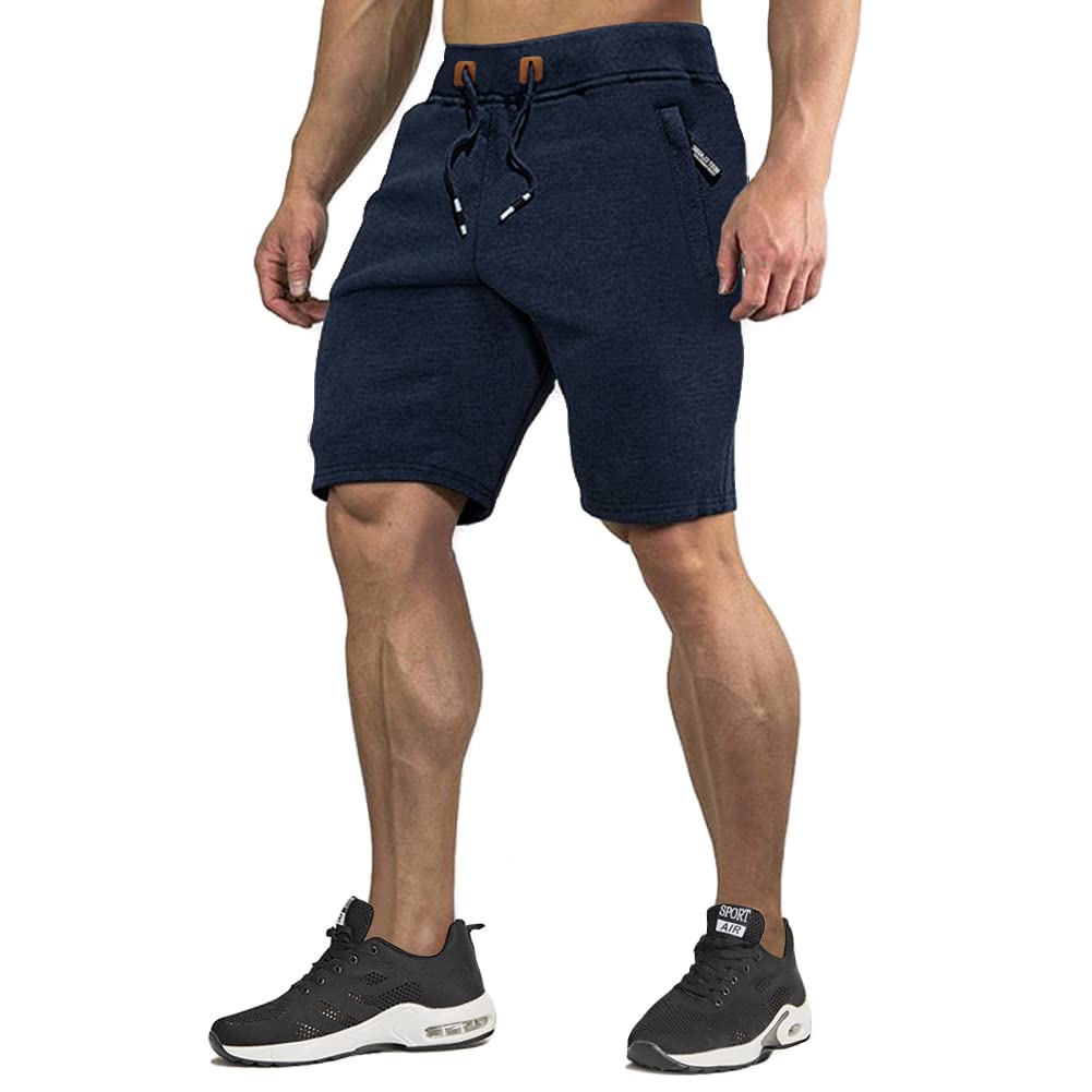 CRYSULLY Men's Solid Gym Workout Shorts Running Fitted Training Jogging Short Pants Blue