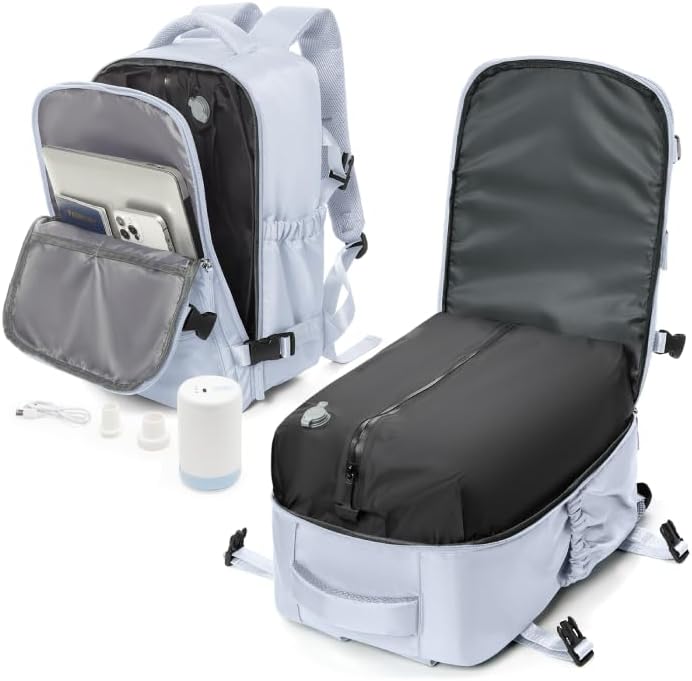 Sac a Dos Sous Vide Sac de Compression avec Pompe, Sac a Dos de Voyage Cabine Avion 40x20x25 Bagage à Main Imperméable, Airbag -Gris