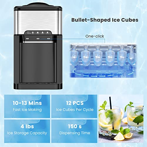 Petsite Countertop Water Cooler Dispenser With Ice Maker, 3 In 1 Top-Loading Hot & Cold Water Dispenser 5 Gallon, 48 Lbs Daily-Ice, Portable Ice Cube Makers Machine For Home Kitchen Office Bar #TOP2