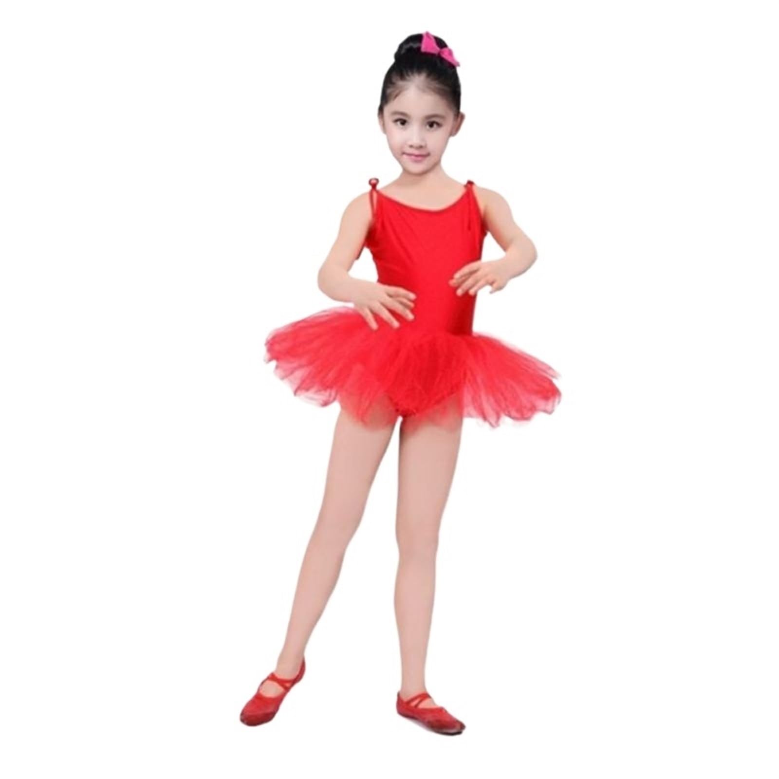 Tutu Ballerina Children's Dance Sling Ballet Skirt Dance Costumes Exercise Clothes Fluffy Skirt Small Princess Fluffy Skirt Short Sleeve(Rose Red,XXL)
