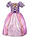 Beunique Robe de Princesse Costume de Raiponce pour Petites Filles Déguisement pour Halloween Fête d'anniversaire Carnaval Cosplay, Rose, 140cm