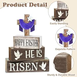 Easter Decorations for Home, He Is Risen Decor, 4pcs Religious Christian Easter Sign Farmhouse Mantel and Tiered Tray Wooden Table Decor for Home Easter Decorations for Home He Is Risen Decor 4pcs Religious Christian Easter Sign Farmhouse Mantel and Tiered Tray Wooden Table Decor for Home