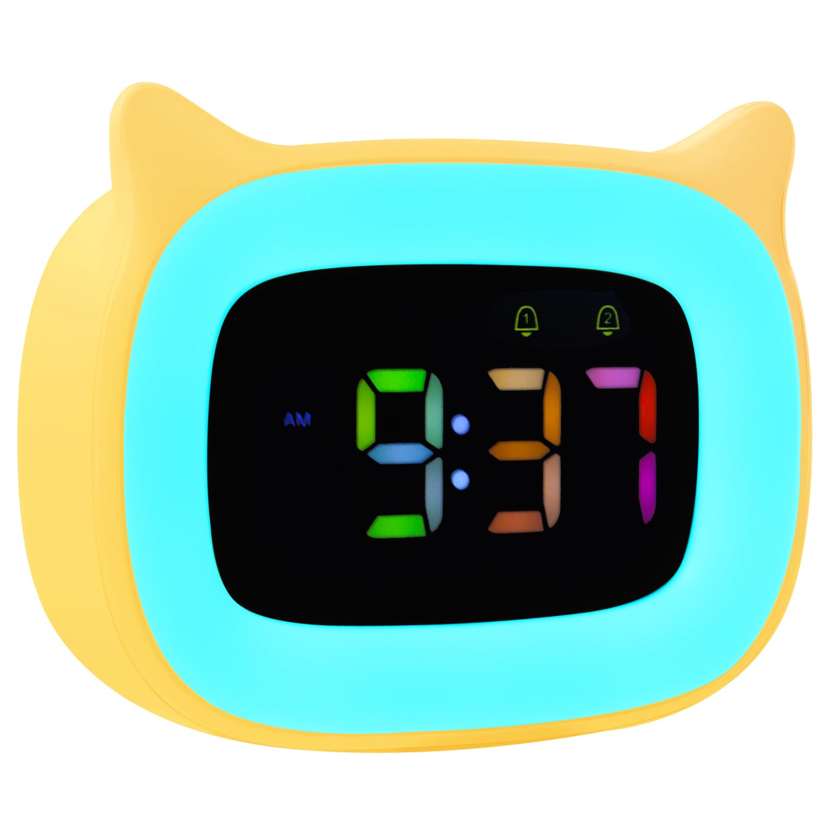 Seutgjie Kids Digital Clock, Kids Alarm Clock with 8 Color Night Light for Girls Boys Teens Toddler Rechargeable Battery Powerd 18 Ringtones Dual Alarms Snooze Modes 12/24 Hour Yellow — image 1