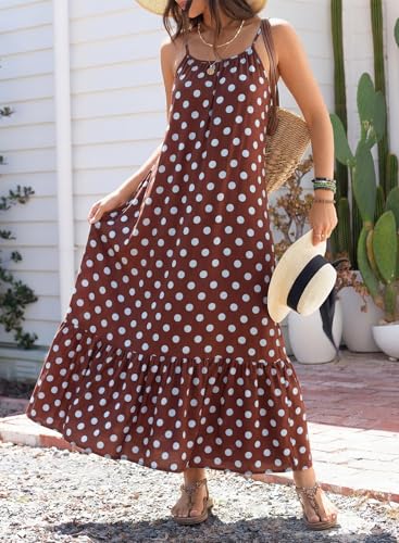 Image of Dokotoo Women Summer Dresses Scoop Neck Ruffle Flowy Boho Maxi Dress