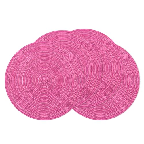 Image of SHACOS Round Placemats Set of 4 Round Table Placemats Braided Cotton Place Mats 15 inch for Kitchen Dining Table Holiday Party (Hot Pink, 4)