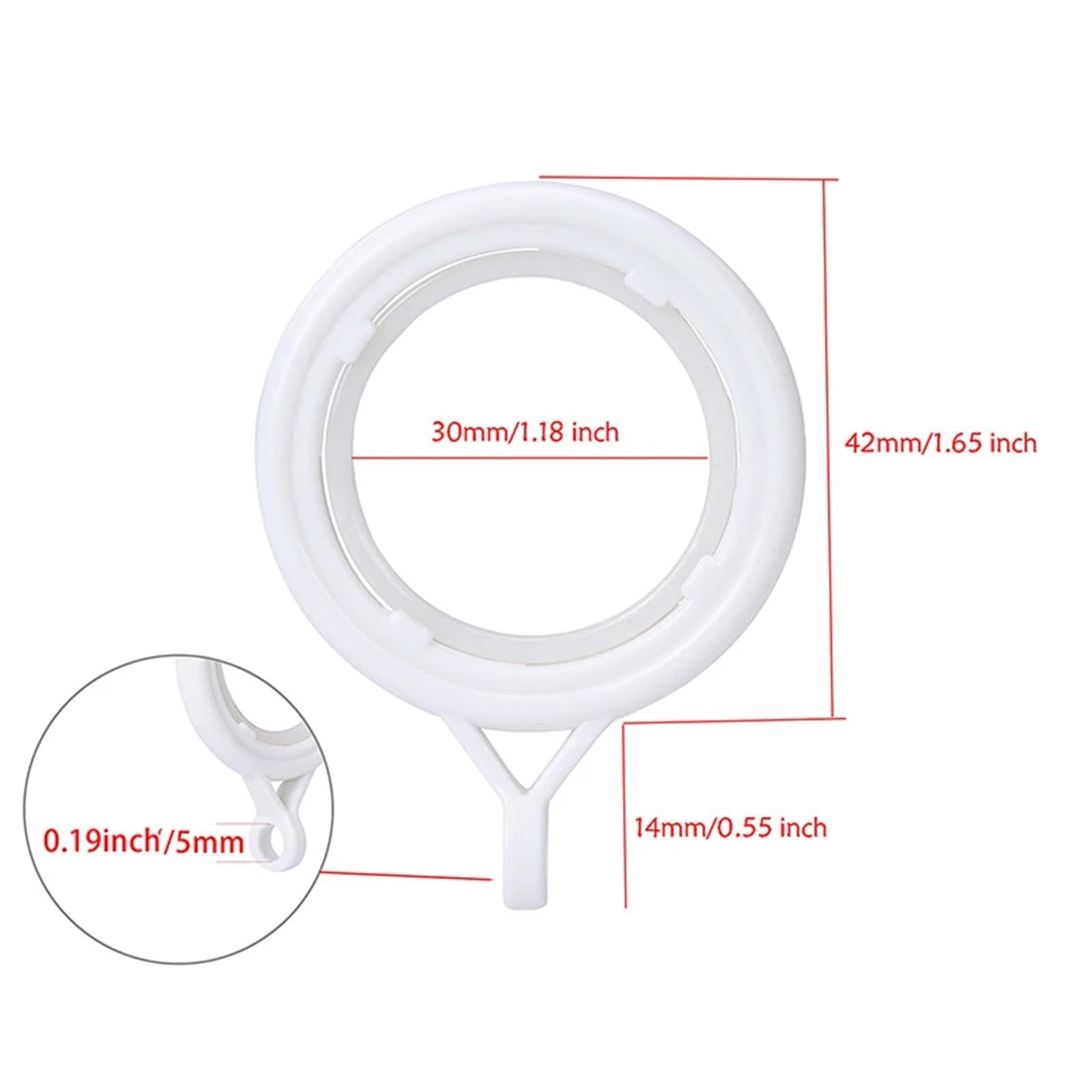 Anelli per tende con occhielli, 320 pezzi, in plastica, per appendere la tenda con fibbia, accessori decorativi (bianco)