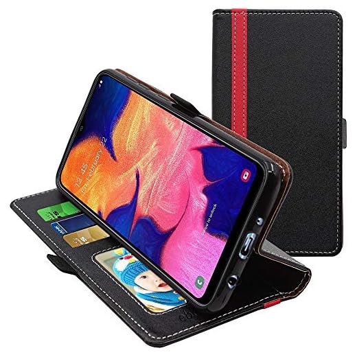 ebestStar - Coque Compatible avec Samsung A10 Galaxy SM-A105F Etui Portefeuille Housse PU Cuir Porte-Cartes Support Stand, Noir/Rouge [A10: 155.6 x 75.6 x 7.9mm, 6.2'']