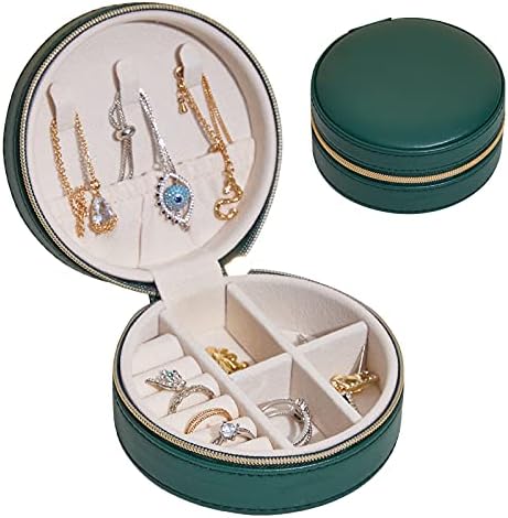 Jewelry Box for Women, Small Leather Jewellery Case for Kids Girls, Travel Organiser, A Gift for Her, Dark Green