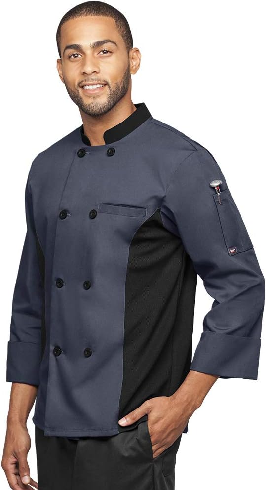 Men's Lightweight Chef Coat - Mesh Side Panels, Breathable, 3/4 Sleeve