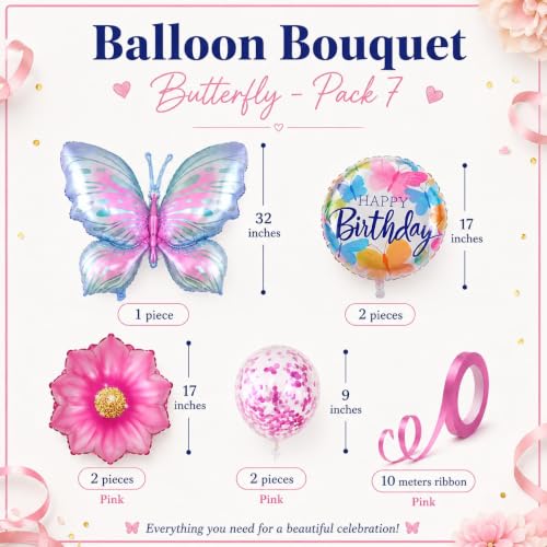 Image of AMFIN (Pack of 7) Large Butterfly Foil Balloons 34 Inch Gradient Birthday Party Decorations | Helium & Air Compatible - Pink