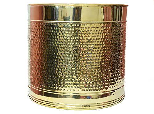 Tangerine Brass Hammered Design Planter || Plant Container || Flower Pot With Lacquer Finish- (Diameter- 10 Inches) #TOP27