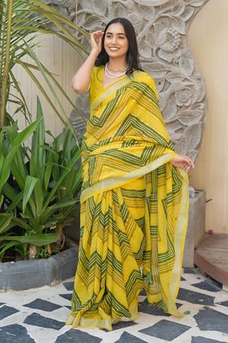 Image of MIRCHI FASHION Saree for Woman Cotton Blend Printed | Traditional Ethnic Sari for Ceremonial Use and Farewell with Blouse Piece