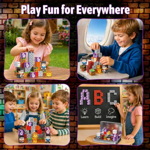Image of Magnetic Blocks Magic World Travel Toys, 35 PCS Mini Magnetic Building Cubes with Metal Storage Case for Kids Ages 3-8, STEM Montessori Construction Toys for Toddlers, Airplane & Car Ride Essentials