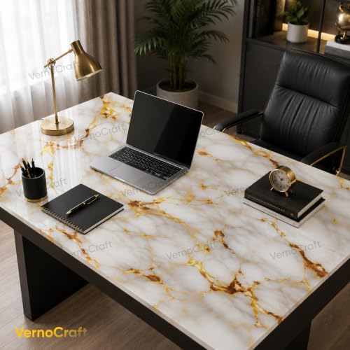Image of White Gold Marble Wallpaper Peel and Stick Waterproof Kitchen Countertop Wallpaper for Cabinets, Bathroom Self Adhesive Marble Wallpaper Removable and Decorative (60X200 CM)(Pack of 1)