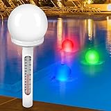 Pyle Floating Pool Thermometer with Solar Powered LED Light,Wireless Indoor Outdoor Thermometer for Pool,Auto Light-Up Easy to Read Water Temperature Thermometer for Swimming Pool Bath Hot Tub(White)