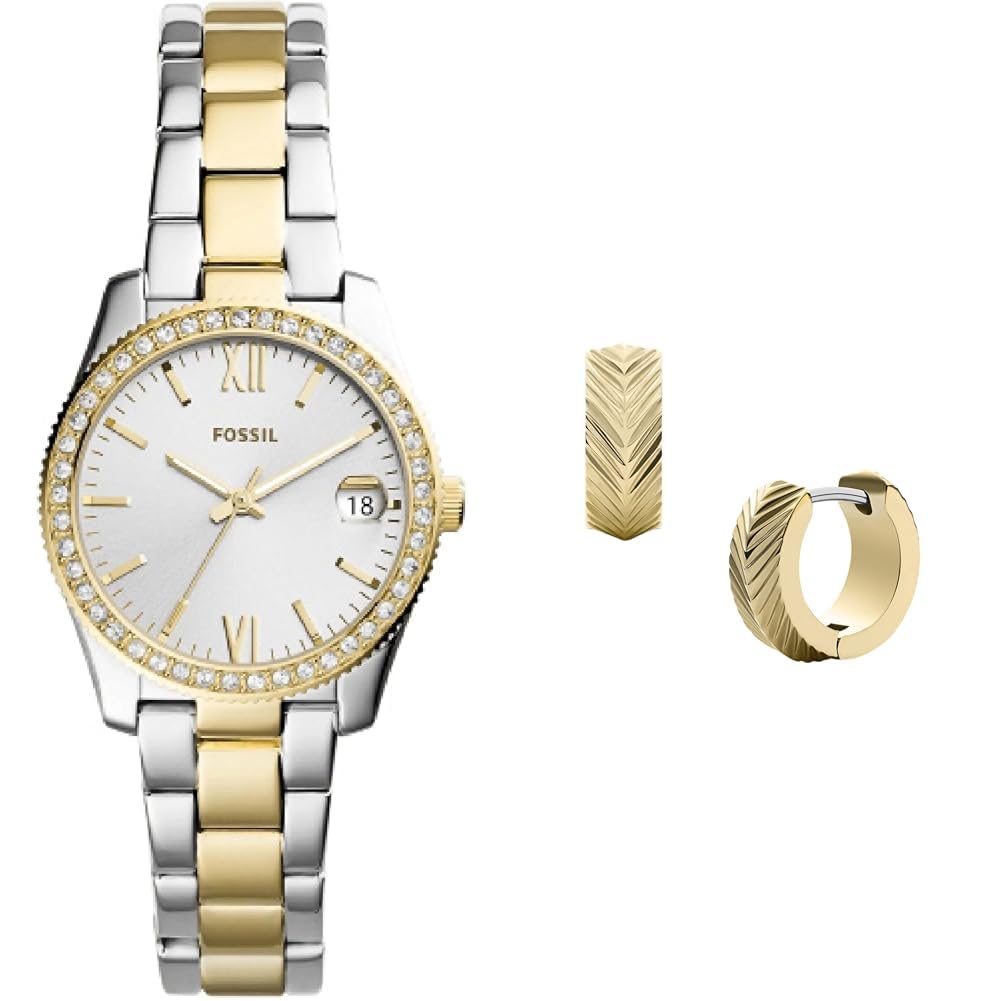 Reloj Fossil Scarlette Mini de acero inoxidable y pendientes con acabado premium 4