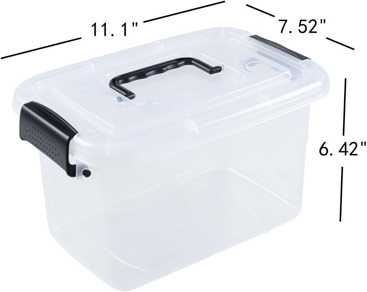 6-Pack Home Storage Bins, Plastic Container, Latching Box with Handle (Black handle)