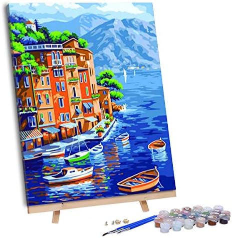 VIGEIYA DIY Paint by Numbers for Adults Include Framed Canvas and Wooden Easel with Brushes and Acrylic Pigment 15.7x19.6inch