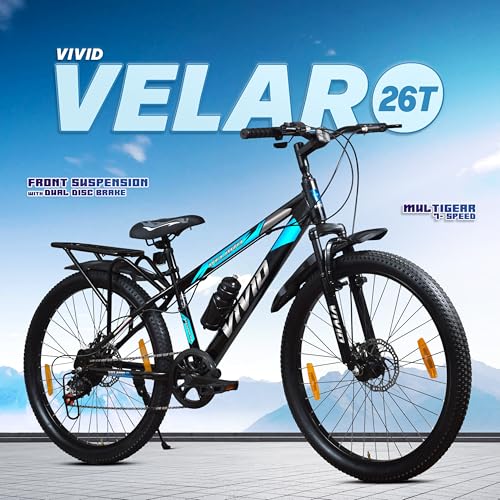 Image of Leader Vivid Valero 26T IBC 7 Speed Cycle for Men with Front Suspension & Dual Disc Brakes | Gear Bicycle for Men | Mountain Bike with Inbuilt Carrier & Steel Frame | Ideal for 10+ Years - Black