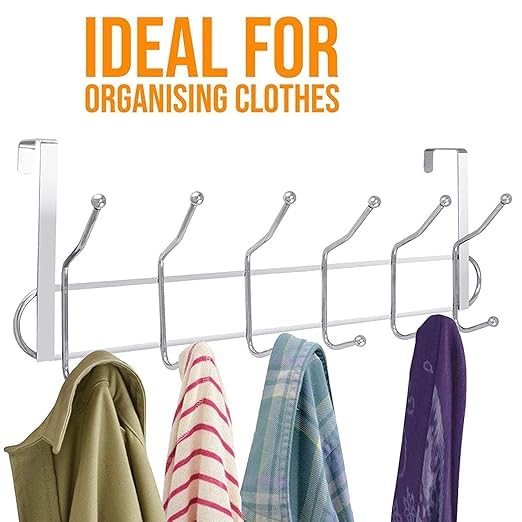 ANG MART Door Hanger for Cloth Hanging Over The Door Hook with 12 Portable Hooks Heavy Duty Cloth Hanger Rack for Hanging Clothes (12 Hooks Hanger) - Stainless Steel, Silver 3
