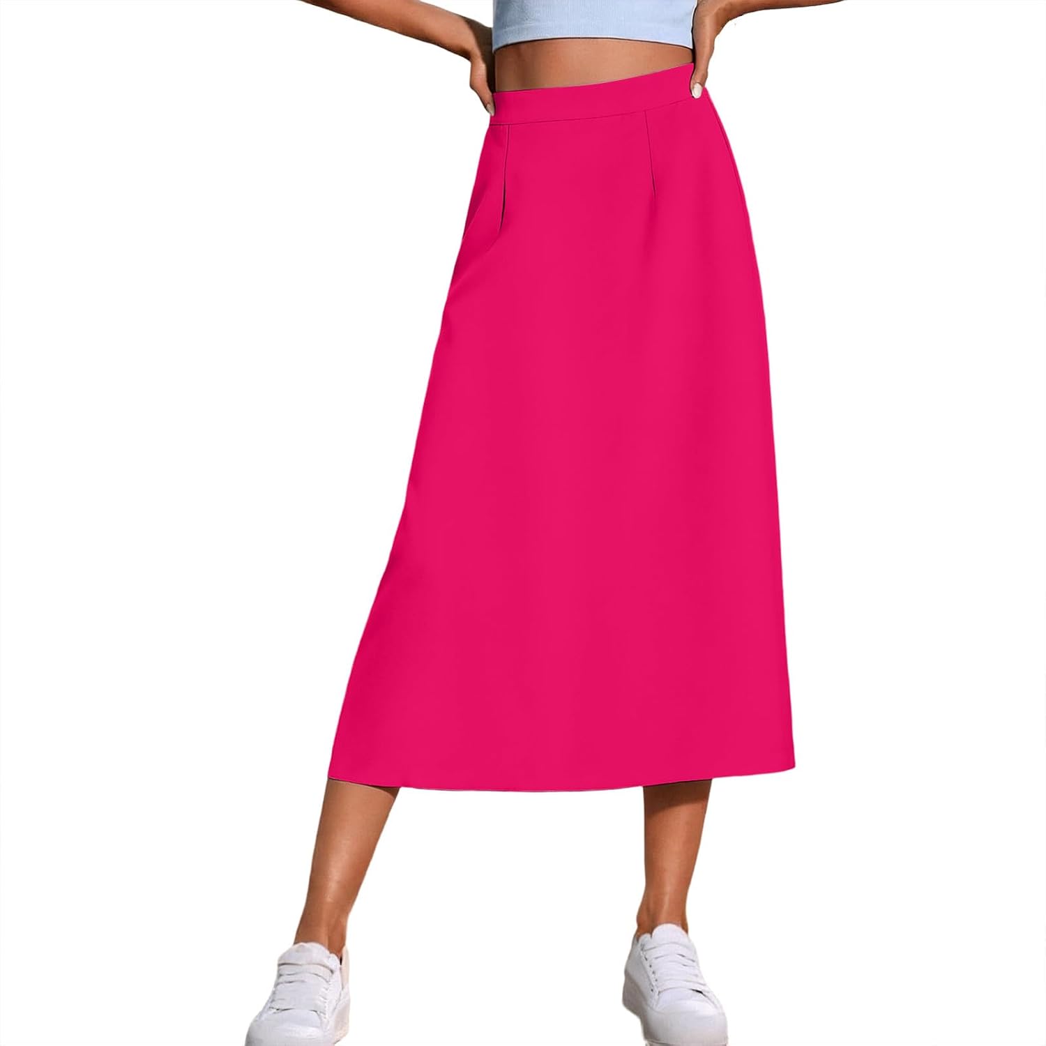 Women's A-Line Midi Skirt High Elastic Waisted Business Casual Solid Color Skirts Summer Office Work Trendy Clothes