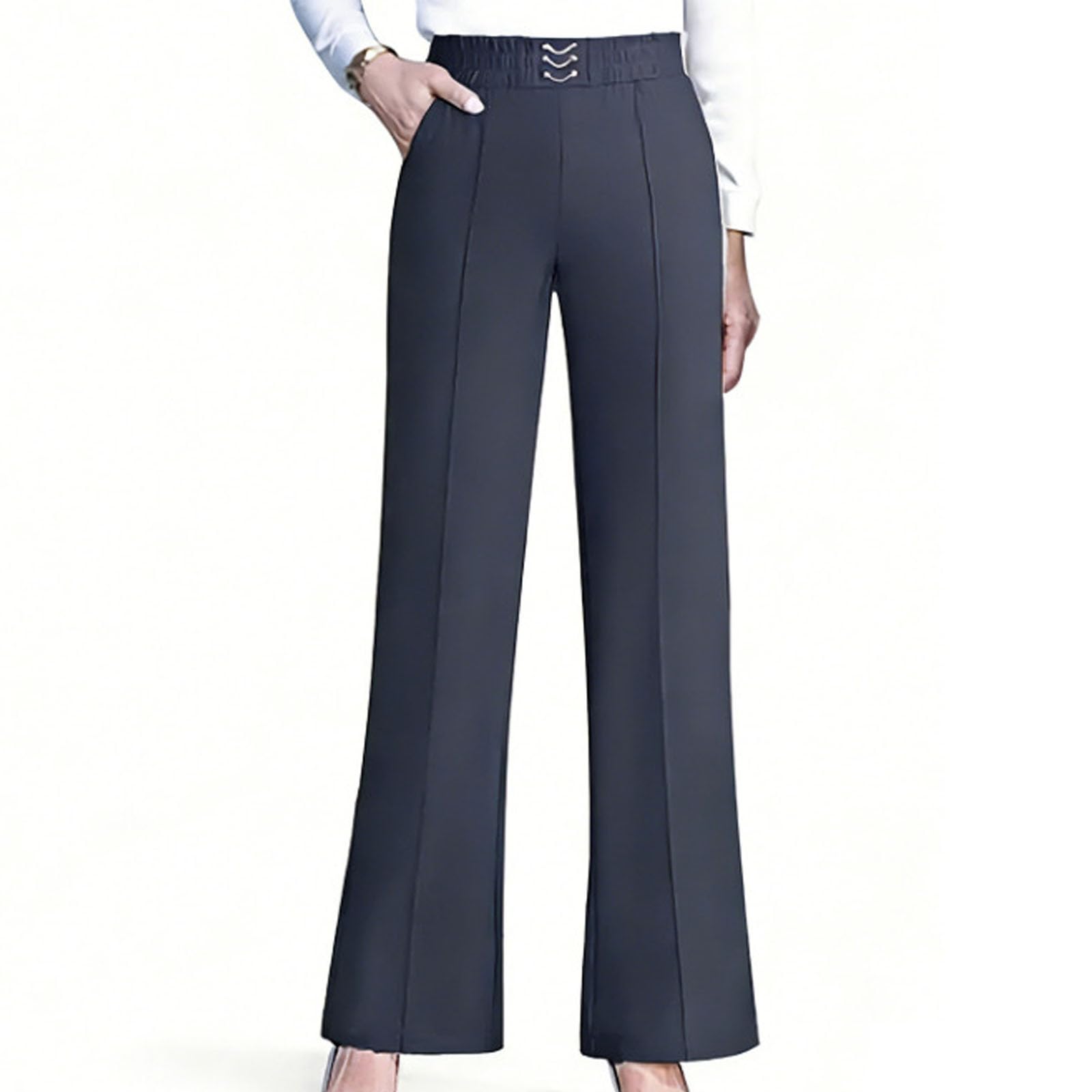 Pantalones de Vestir para Mujer de Talle Alto y Pierna Ancha | Tejido Fluido y drapeado | Pliegues Frontales definidos | Estilo Formal y Casual