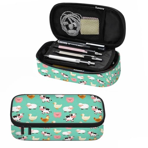 Image of Farm Animal Pencil Case Cute Pig Duck Cow Hen Chicken Sheep Green Pencil Bag Pen Markers Pouch Holder Organizer for Boy Girl School Students