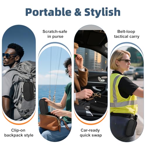 Image of FINTIE Double Sunglasses Case, Soft Portable Eyeglasses Pouch with Carabiner Clip, Dual Zipper Compartments for Men Women