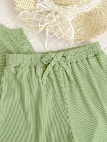 Image of NEW 6-14Y Tween Girls Stretchy Rib Knit Outfit Rayon Tank & Shorts Set Casual Lounge Playwear