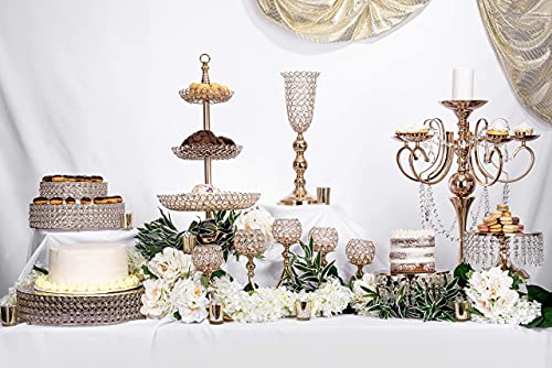Simply Elegant - 18" Round Crystal Beaded Cake Stand, Large Cake, Dessert Cupcake Pastry Candy Display Plate For Wedding Event Birthday Party Celebration - Gold #TOP4