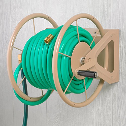 Image of Liberty Garden Products 703-2 Multi-Purpose Steel Garden Wall /Floor Mount Hose Reel, Tan Poly, 5 /8-Inch