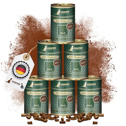 Escapure Adult Nassfutter Wild 6 x 400g Dose - 90% pures Wildfleisch Hundefutter - Dosenfutter Wild Topferl ohne Zusatzstoffe - Ergänzungsfuttermittel für ausgewachsene Hunde frei von Getreide