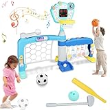 LoTanop Toddler Basketball Hoop with Adjustable Height, 5 in 1 Toddler Sports Activity Center, Basketball Bowling Baseball Soccer Golf Set, Indoor Outdoor Sports Toy for Baby Birthday Present