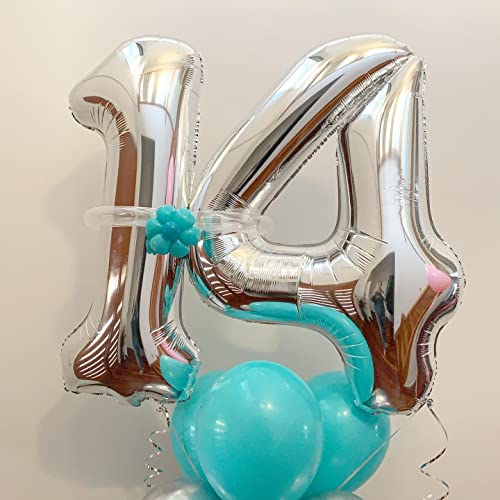 Image of 40 Inch Silver 15 Number Balloons Giant 15 or 51 Balloons Silver Birthday 15 Balloons 15th Birthday Anniversary Party Decorations Supplies