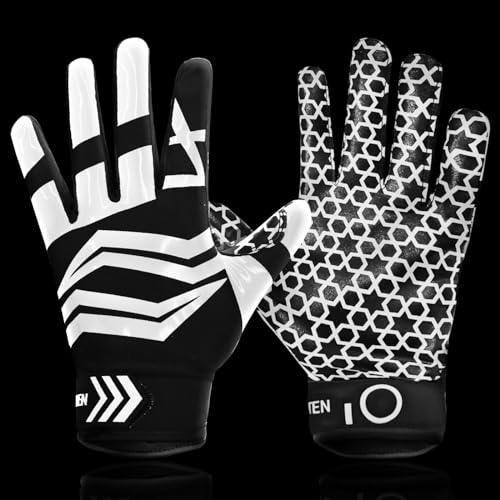 FINGER TEN Pro 3.0 Youth Football Receiver Gloves (B-White, X-Large)