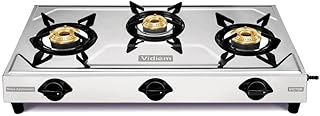Vidiem Victor Stainless Steel Gas Stove 3 Burner Brass Burners Mirror Finish Large Cooking Space Anti-Rust High Efficiency ISI Certified 5 Year Warranty