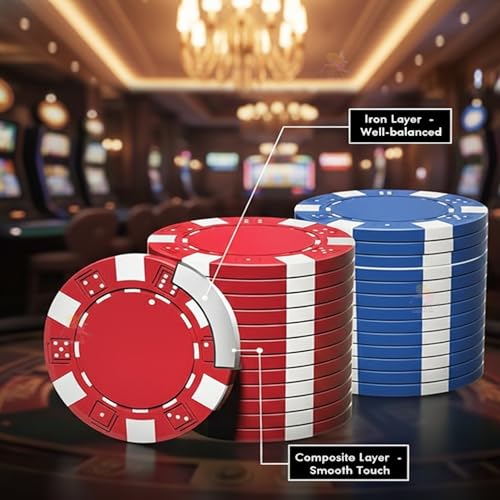 Image of WISHKEY for Adult Casino Style Poker Chips Set with A Aluminum Finish Case, 2 Decks of Card Game, 5 Dice, 1 Dealer Button (Classic Multiplayer Game) 300 Pcs